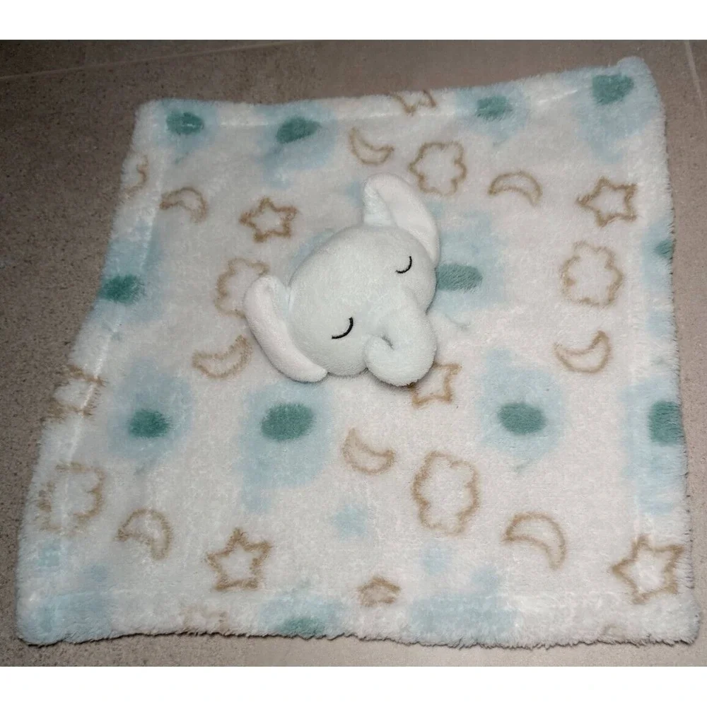 Mini Muffin Blue Sleeping Elephant Baby Security Blanket Lovey Moon Cloud Star